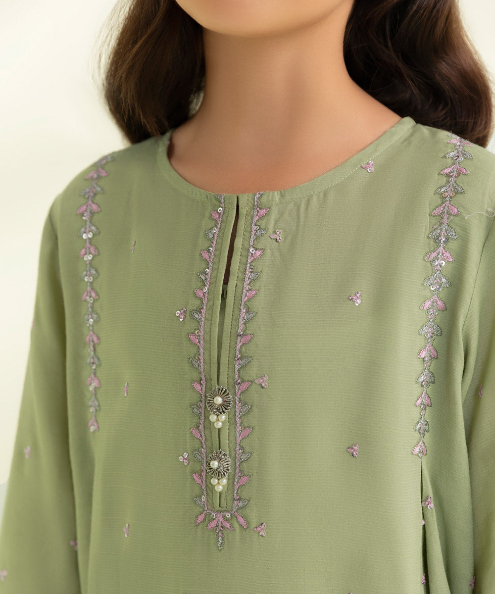 2 Piece - Embroidered Raw Silk Suit