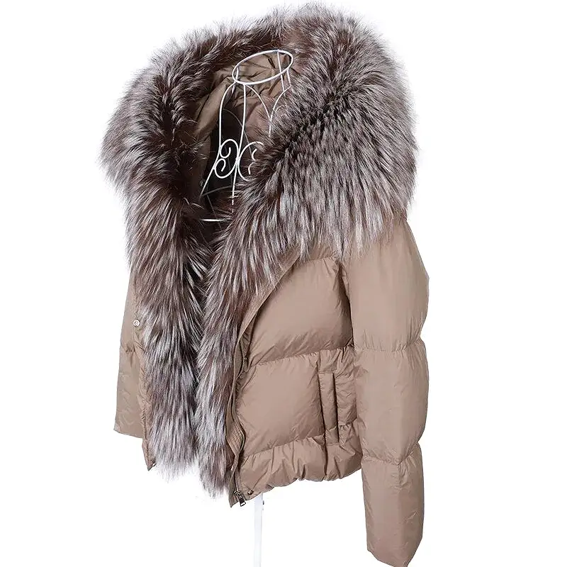 2023 White Duck Down Jacket Winter Women Warm Loose Coat Natural Real Fox Fur Collar