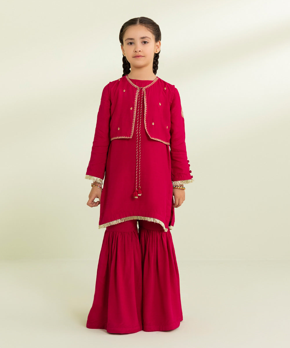 3 Piece - Embroidered Raw Silk Suit