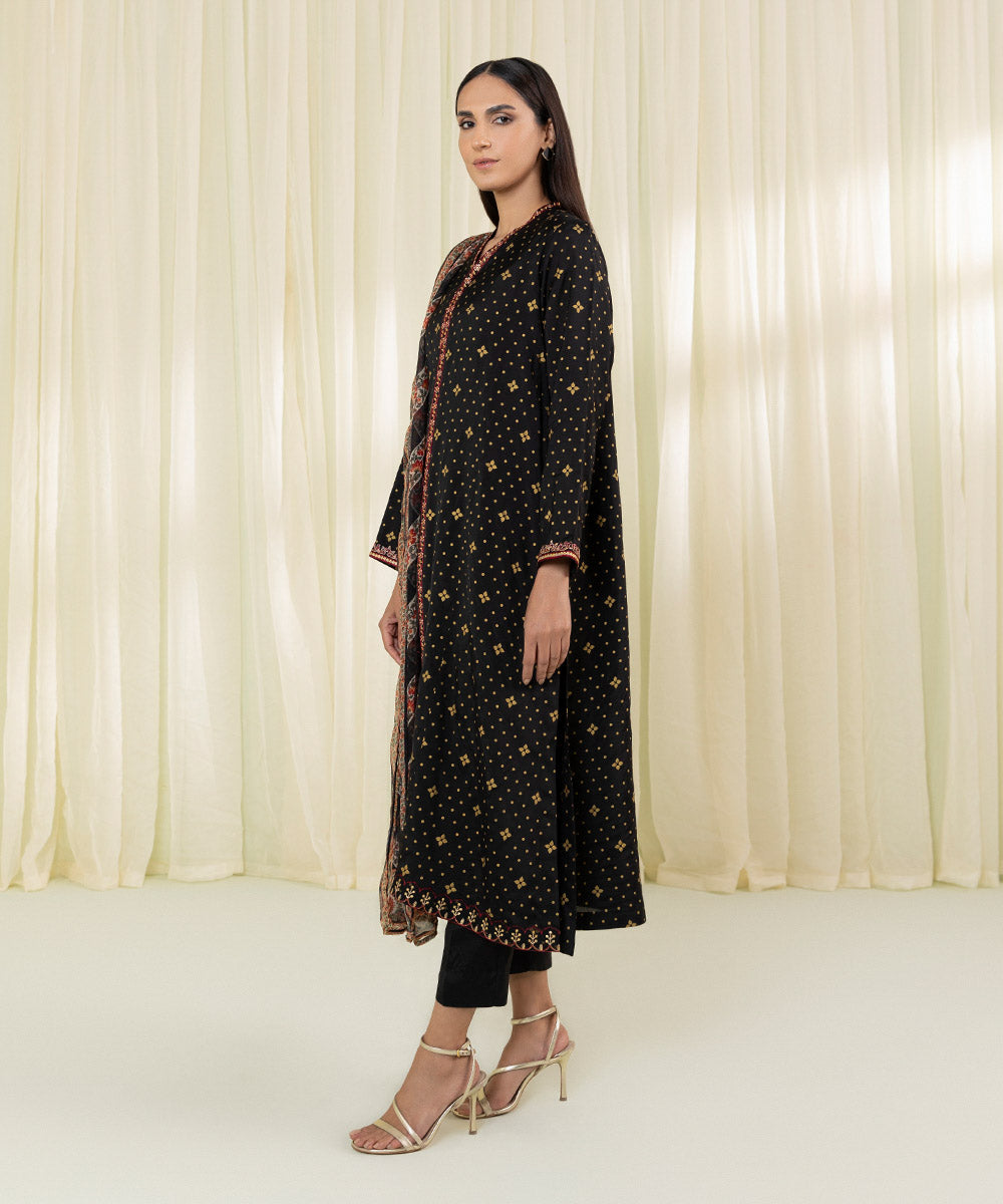 3 Piece - Embroidered Raw Silk Suit