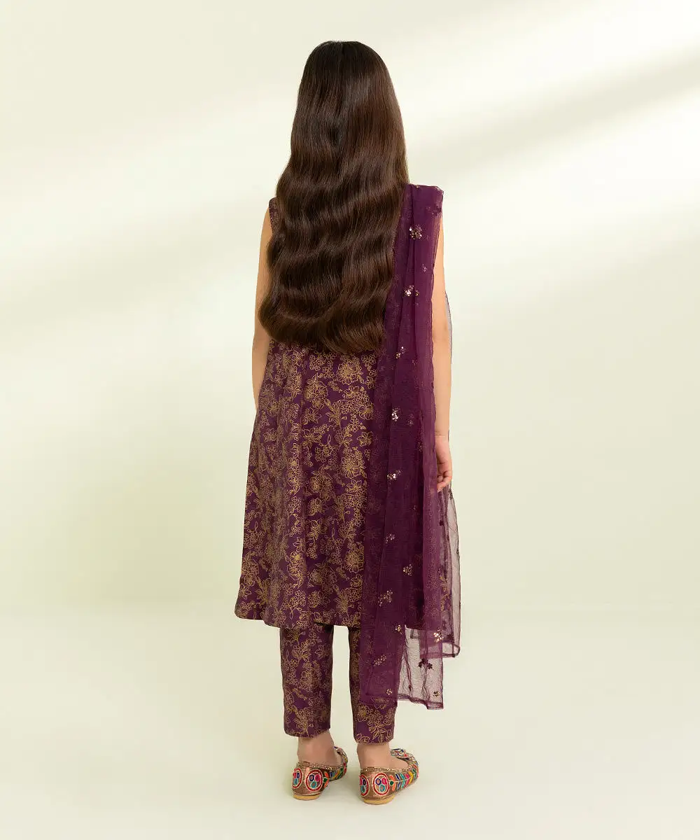 3 Piece - Embroidered Raw Silk Suit