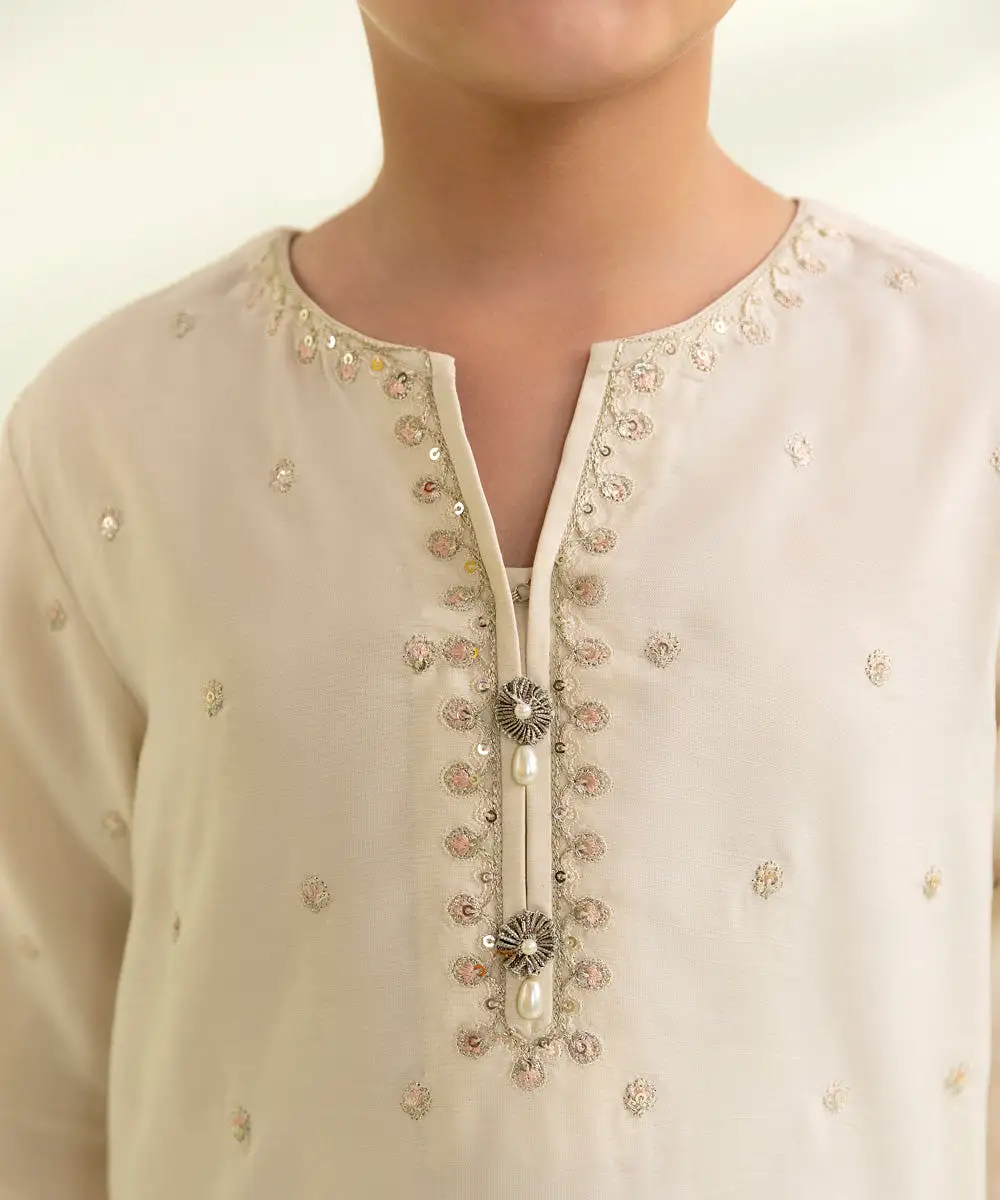 3 Piece - Embroidered Raw Silk Suit