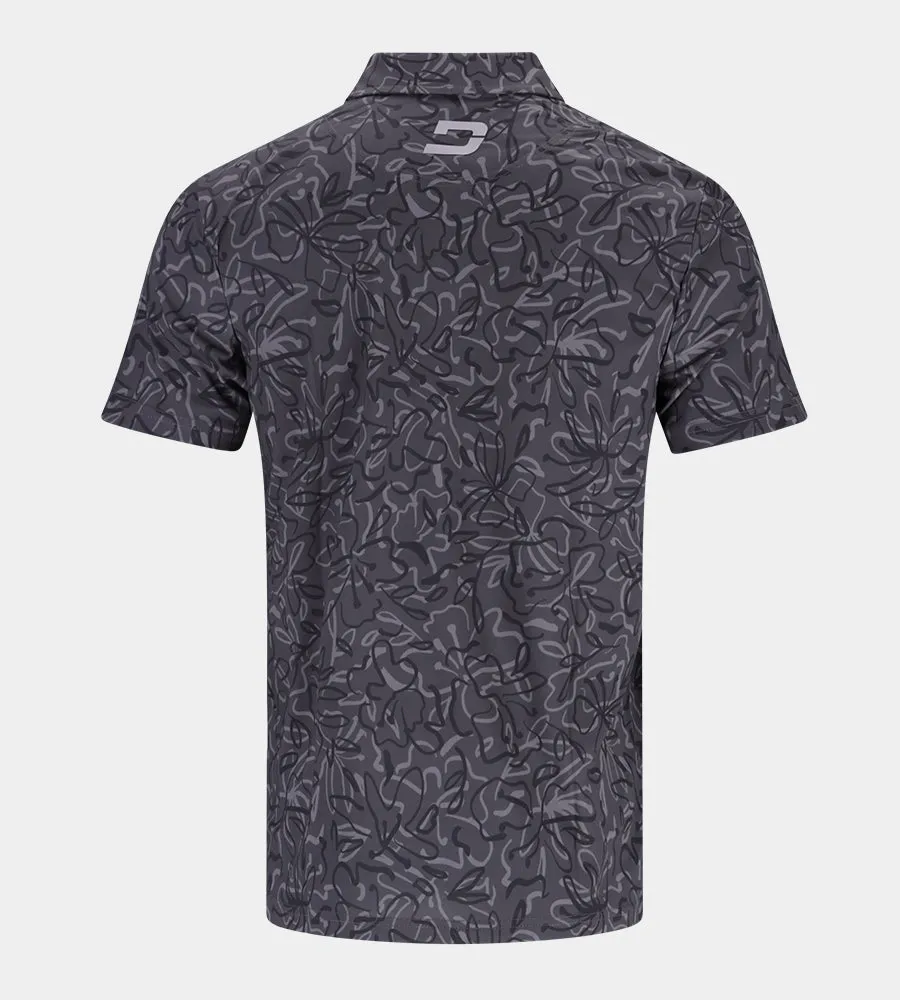 ABSTRACT FLORAL POLO - BLACK