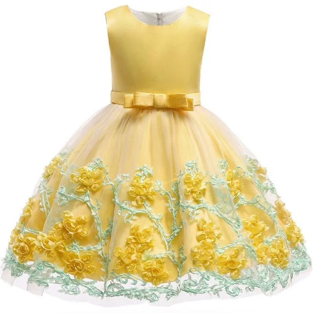 Baby Girl embroidery Silk Princess Dress for Wedding party Kids  Dresses for Toddler Girl Children Fashion Christmas Clothing