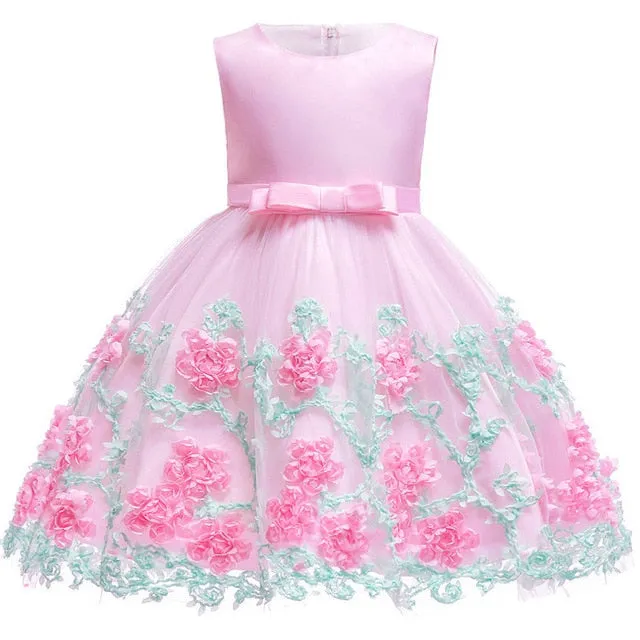 Baby Girl embroidery Silk Princess Dress for Wedding party Kids  Dresses for Toddler Girl Children Fashion Christmas Clothing