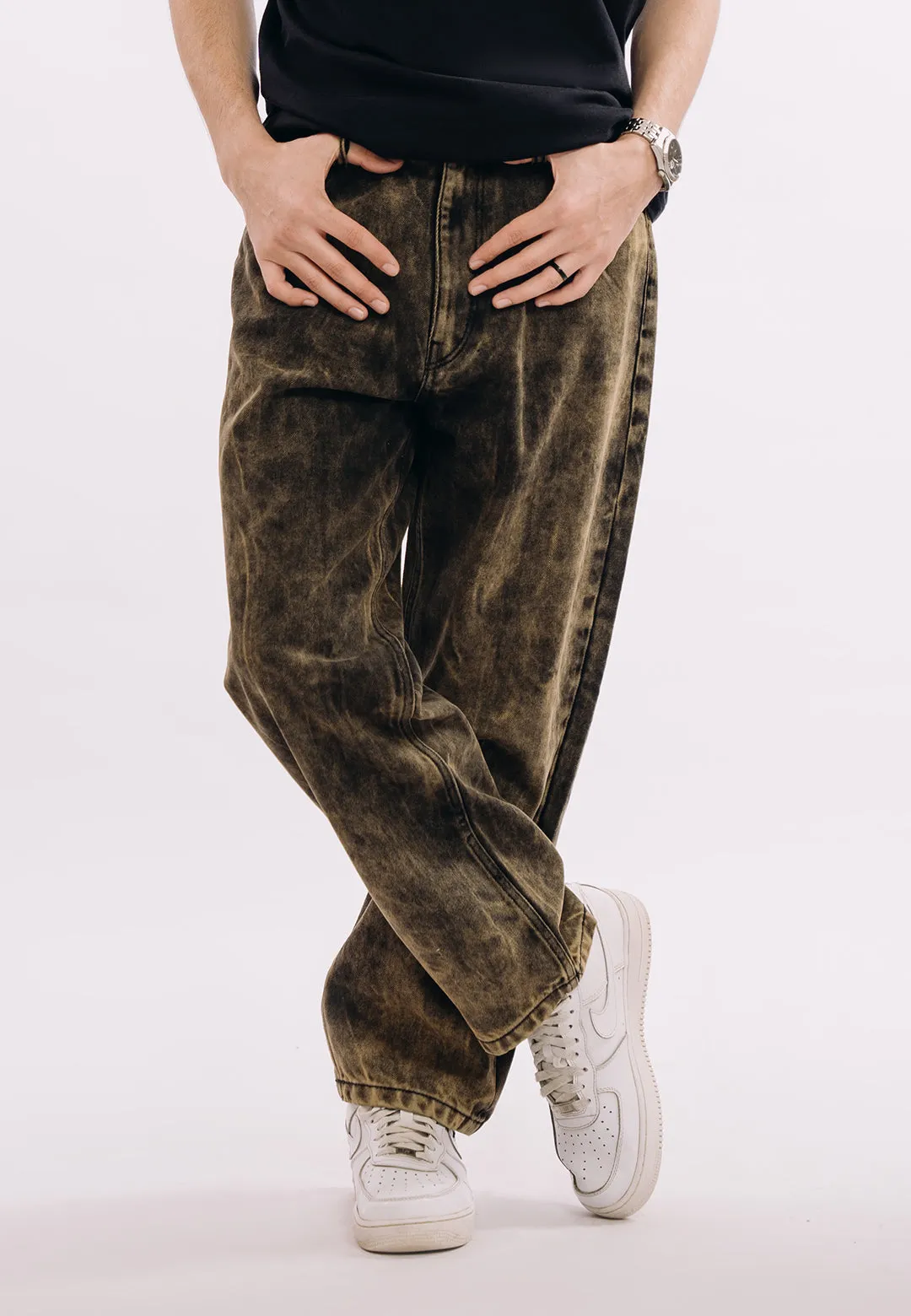 Baggy Fit Jeans - Distressed Over Dyed