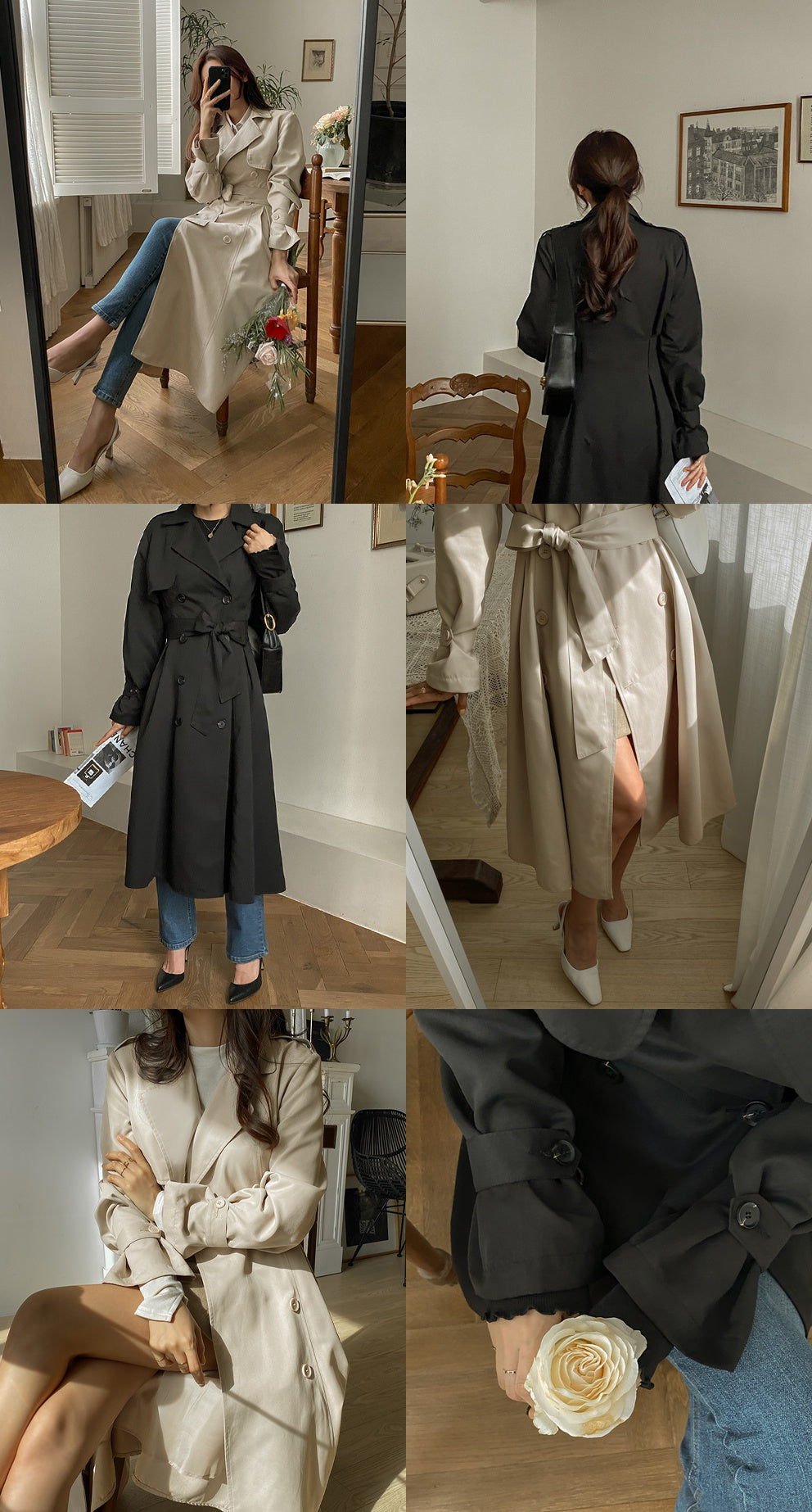 Beige Black Trench Coats Long Womens Double Breast Belted Classic Outfits Korean Kpop Fashion Style A-line