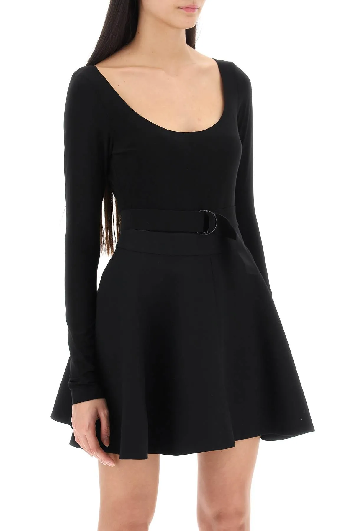 belted long-sleeved bodysuit KK423BPLC16001 BLACK