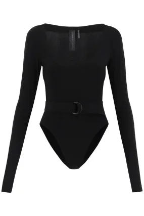 belted long-sleeved bodysuit KK423BPLC16001 BLACK