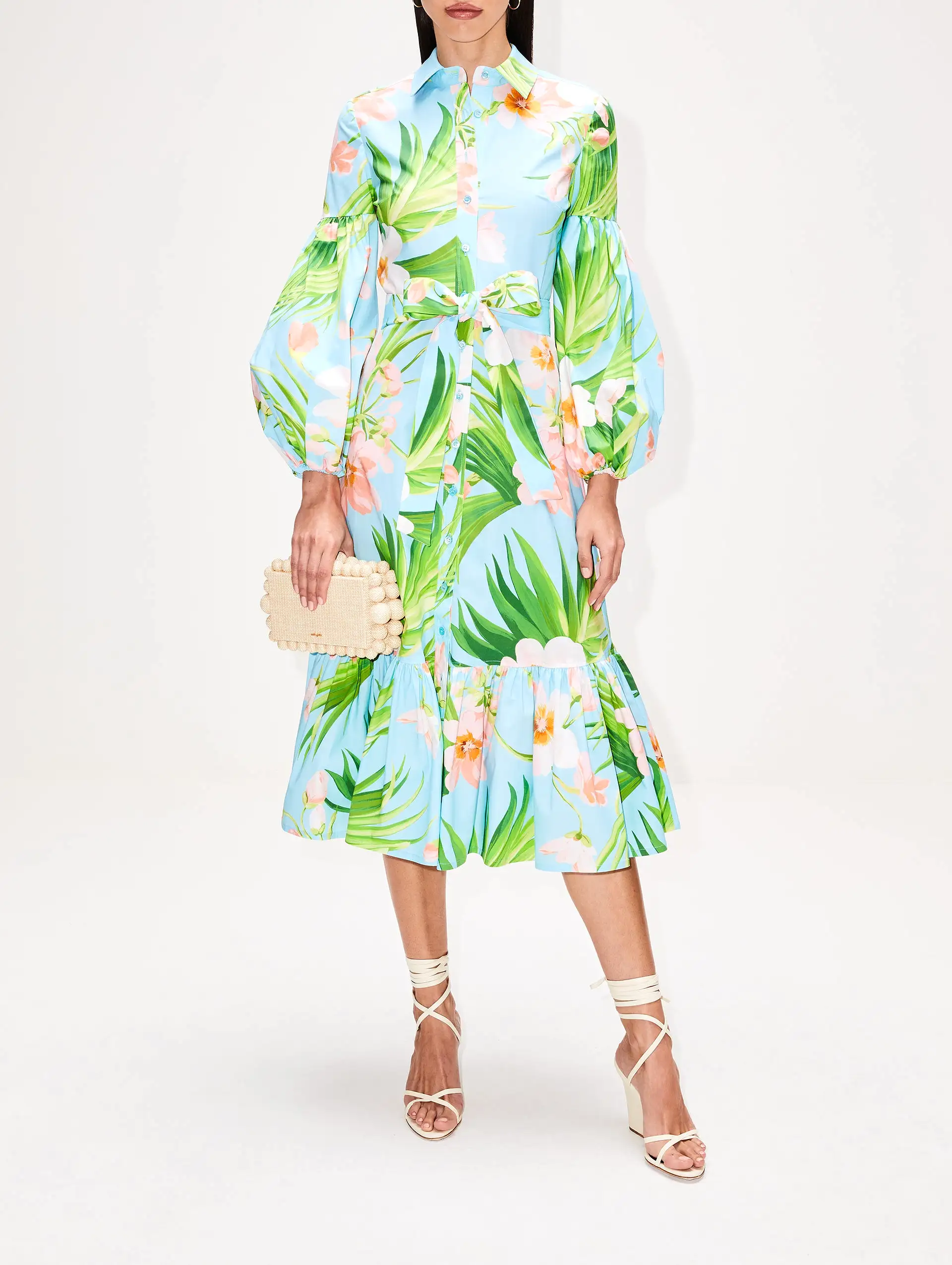 Belted Puff Sleeve Midi Shirtdress