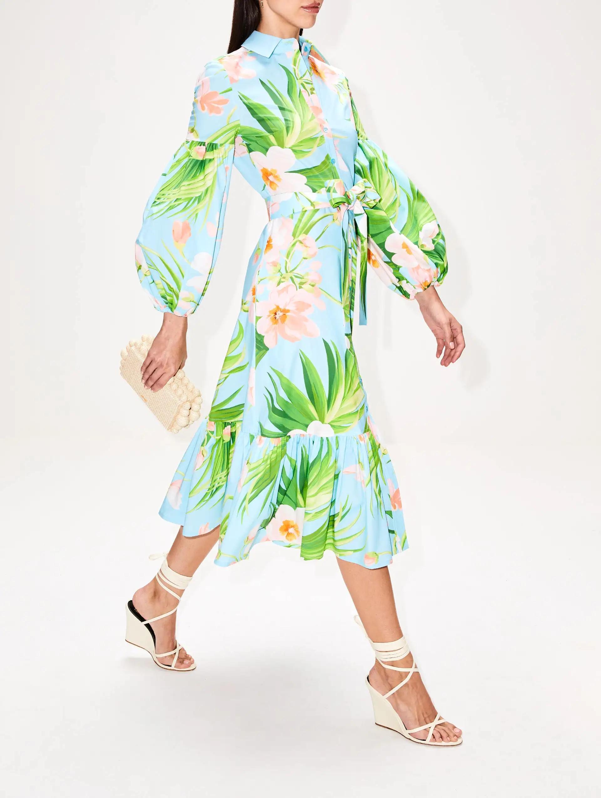 Belted Puff Sleeve Midi Shirtdress