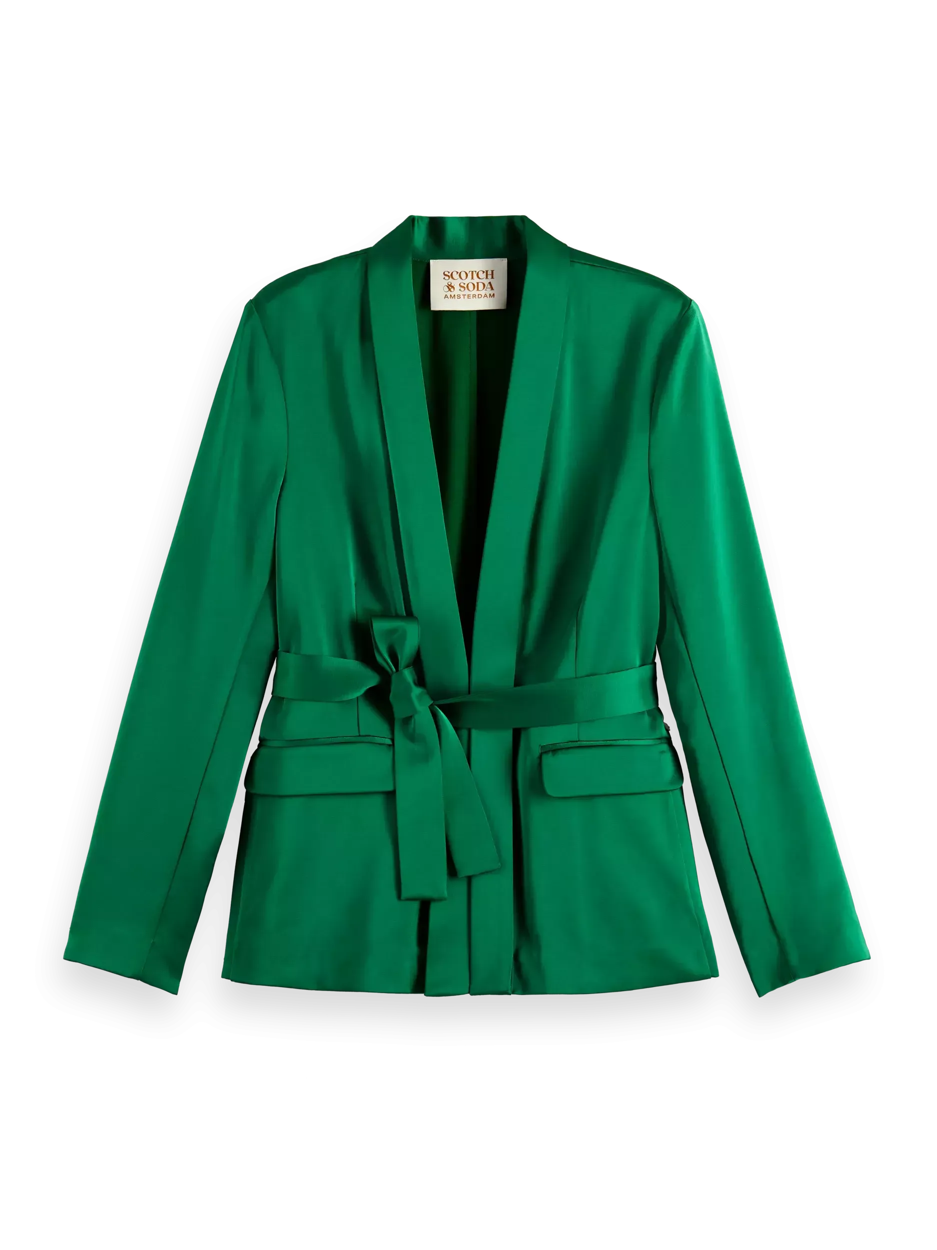 Belted Satin Single Breasted Blazer