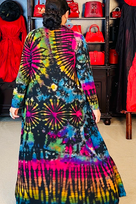 Black Rainbow Tie Dye Print Slim Fit Duster