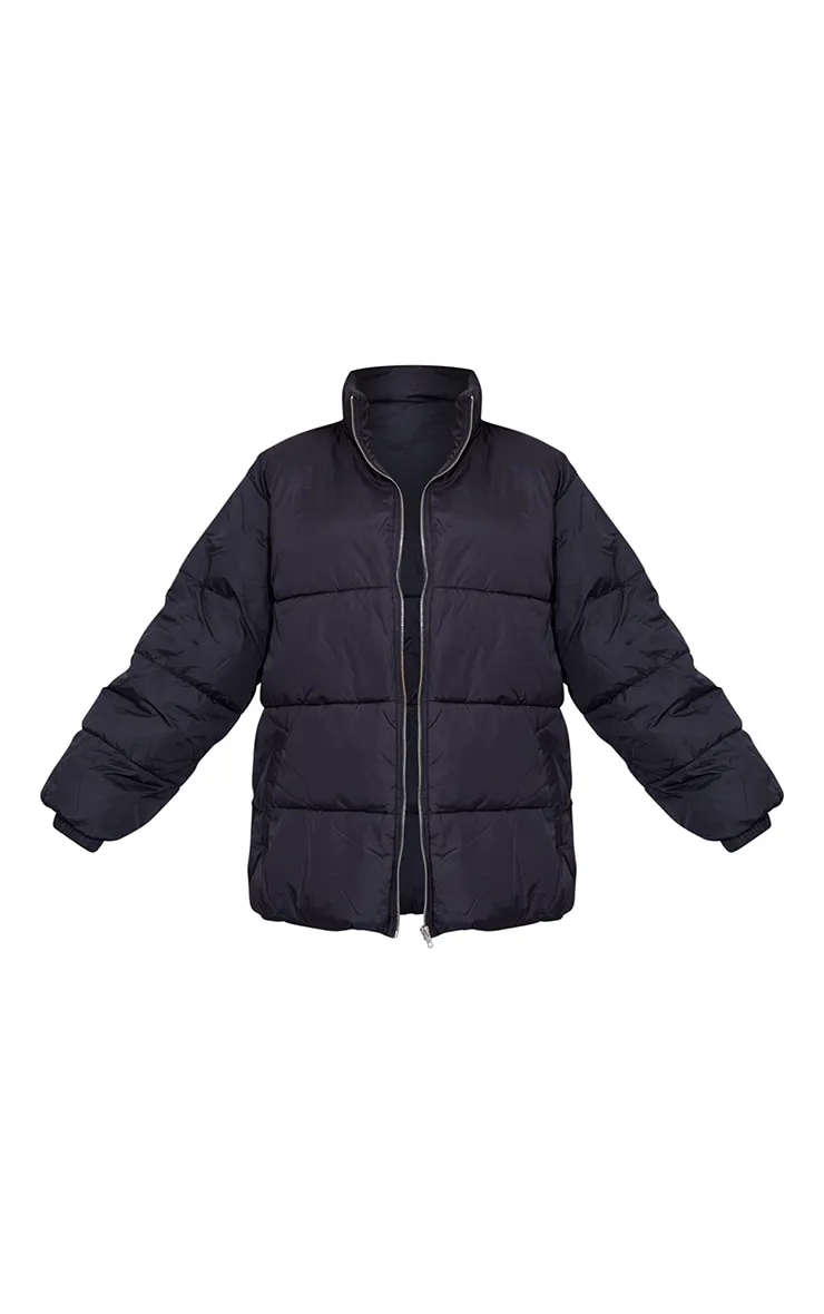 Black Soft Nylon Padded Panel Longline Puffer