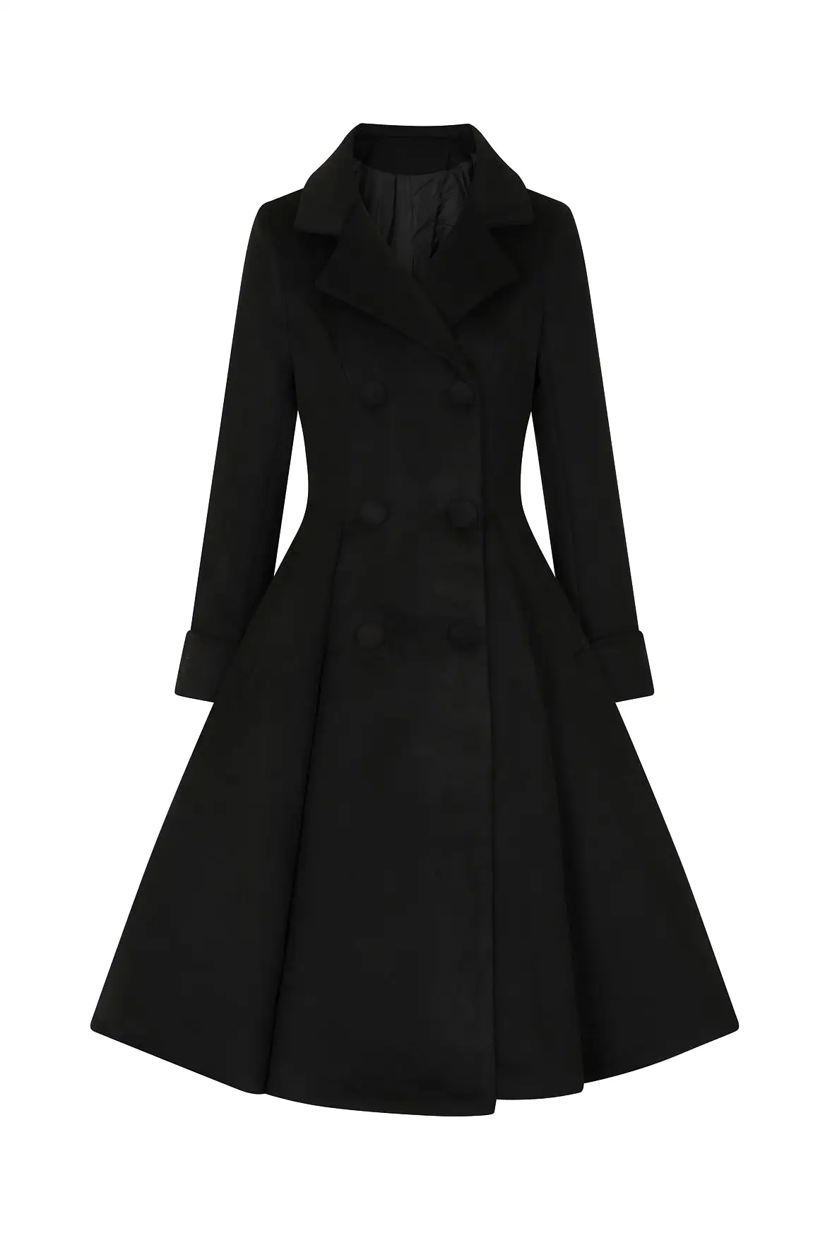 Black Vintage Inspired Classic Double Breasted Swing Coat