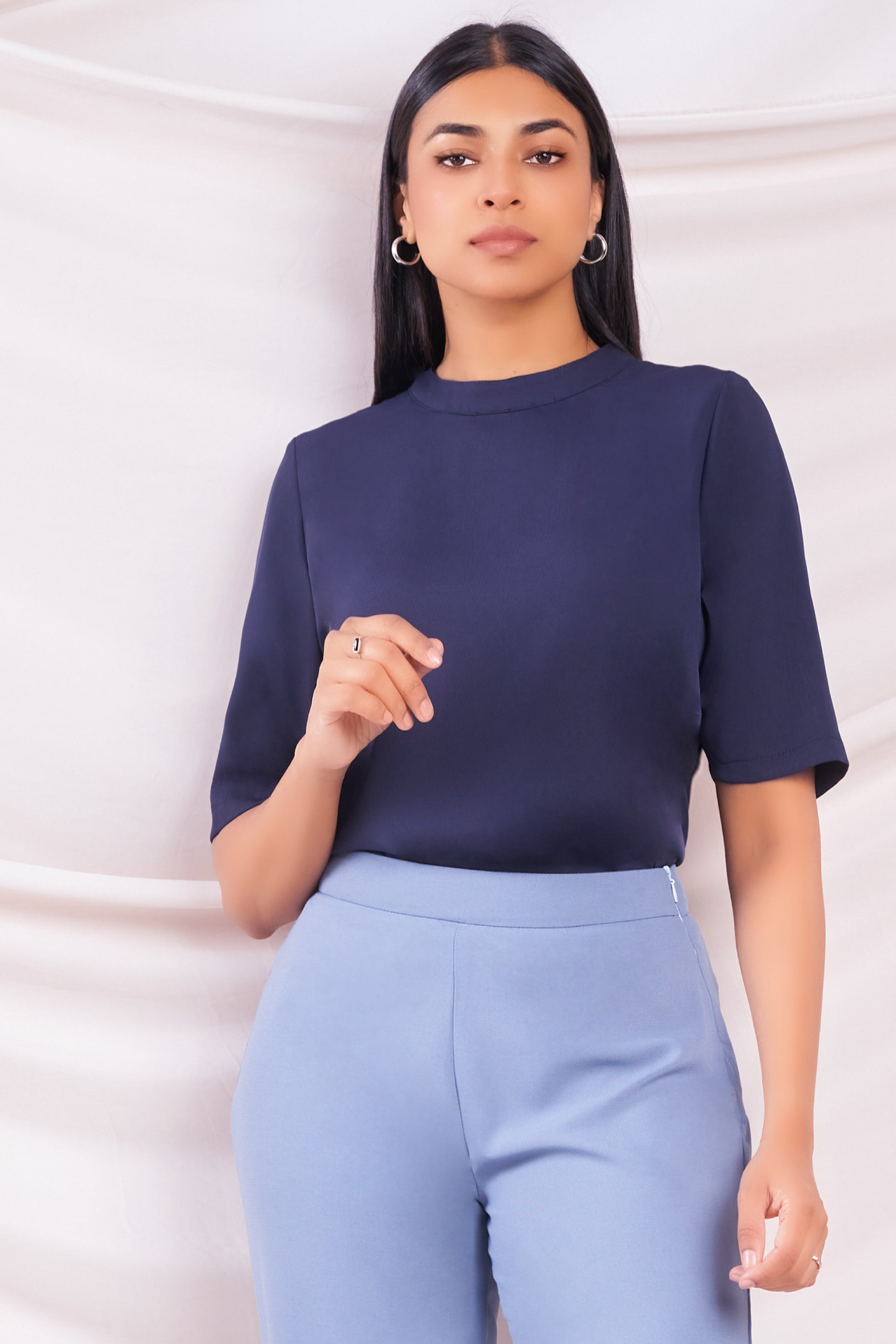 Blue Round Neck Top