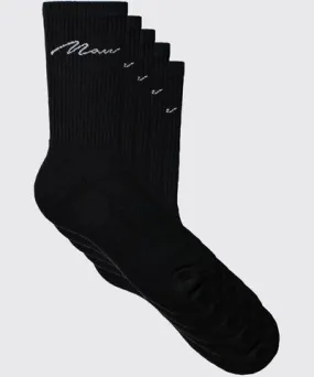 boohooMAN Mens 5 Pack MAN Script Logo Plain Sport Socks