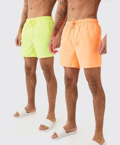 boohooMAN Mens Man Signature Mid Length 2 Pack Swim Trunks