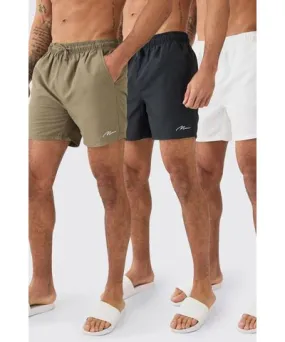 boohooMAN Mens Man Signature Mid Length 3 Pack Swim Trunks