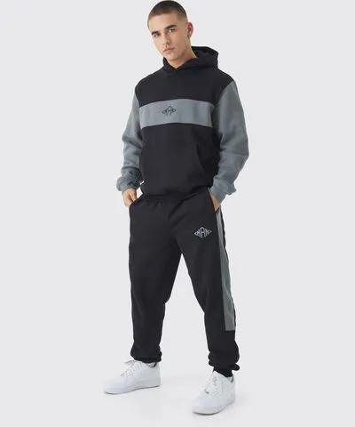 boohooMAN Mens Regular Fit Man Diamond Colour Block Hooded Tracksuit