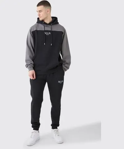 boohooMAN Mens Tall Man Roman Tape Colour Block Hooded Tracksuit