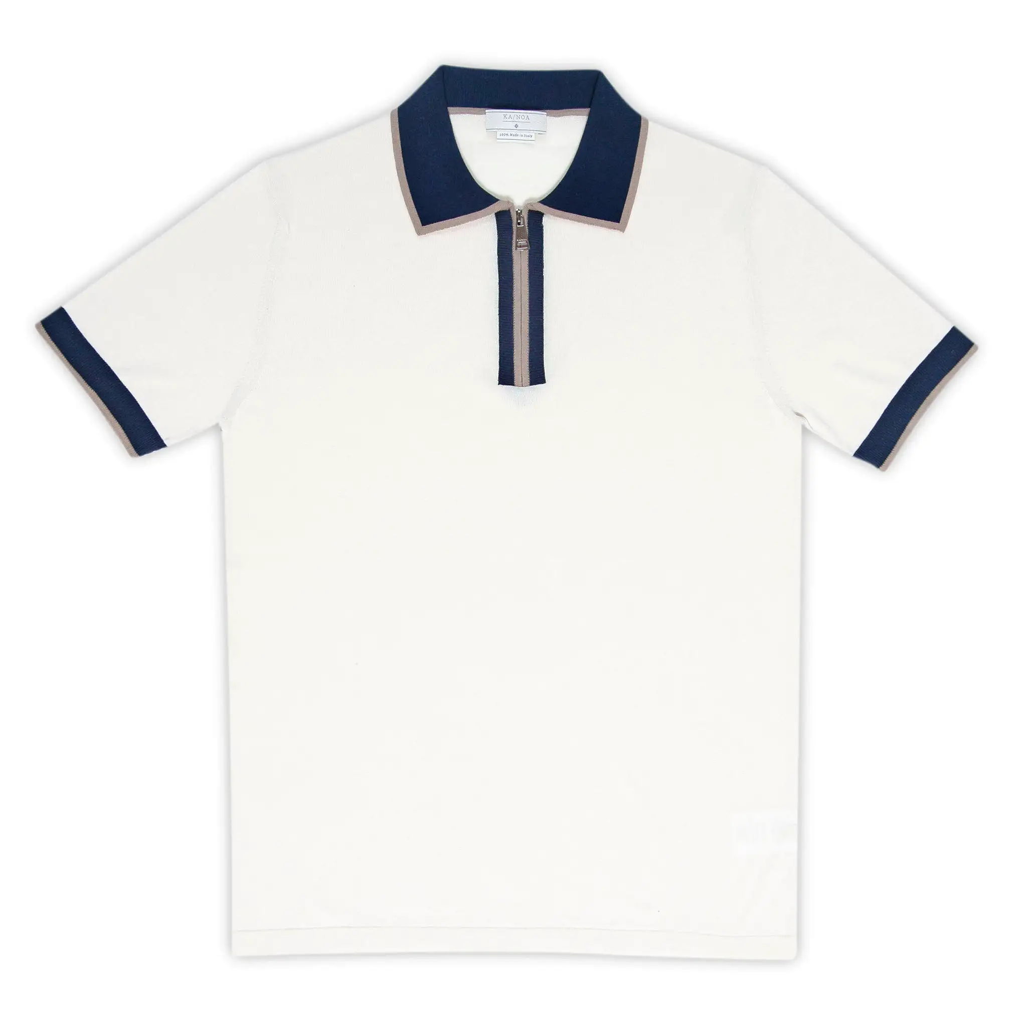 Canut short-sleeved knitted zipped polo in compact cotton