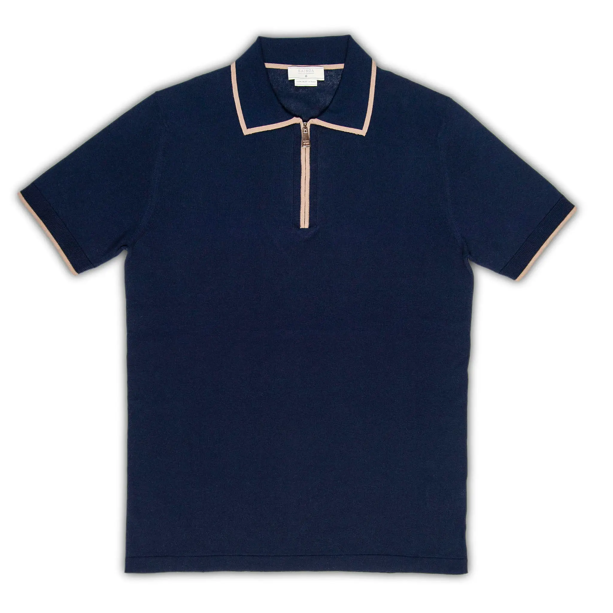 Canut short-sleeved knitted zipped polo in compact cotton