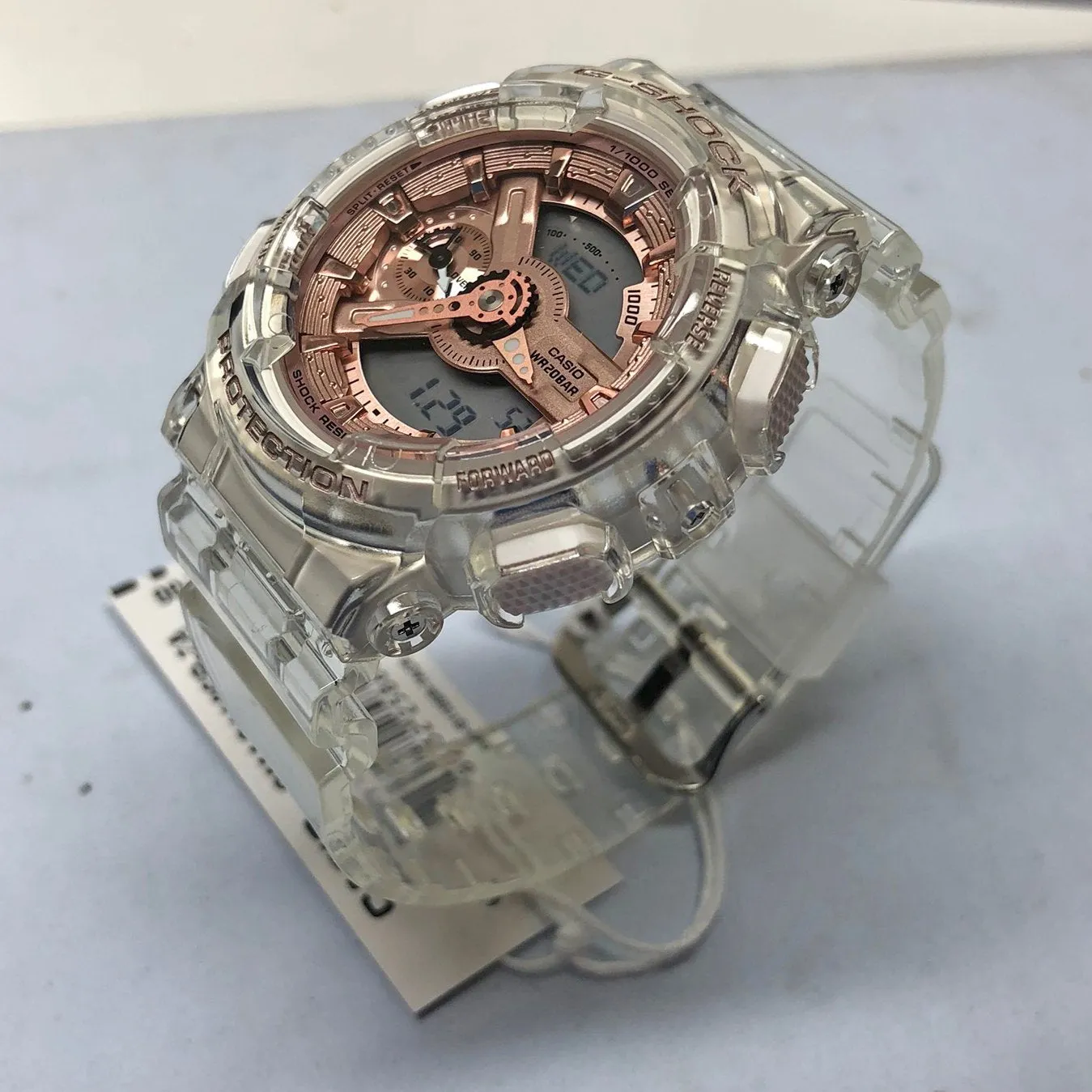 Casio G-Shock GMAS110SR-7A Transparent X Rose Gold Metallic Clear Womens Watch