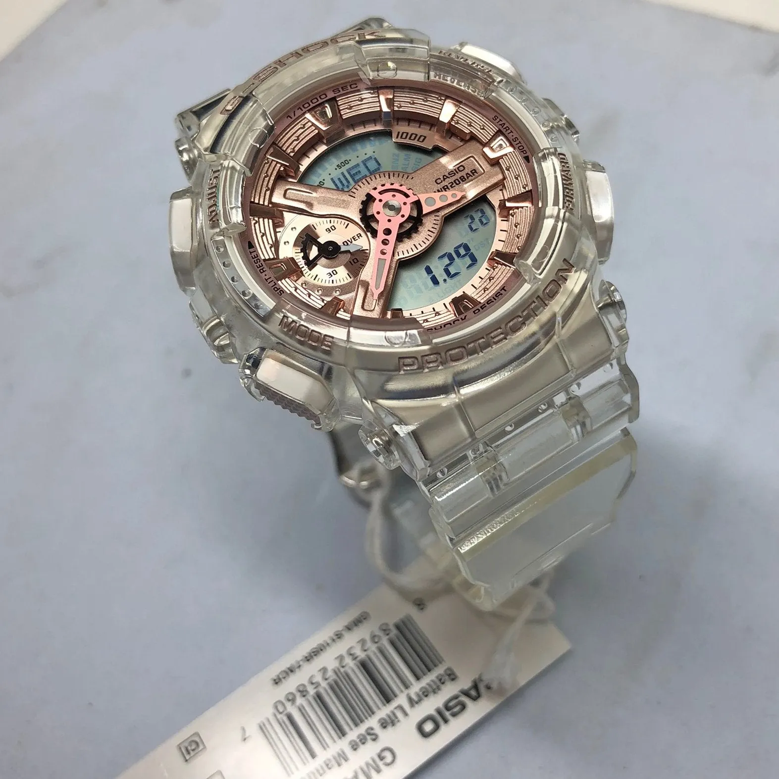 Casio G-Shock GMAS110SR-7A Transparent X Rose Gold Metallic Clear Womens Watch