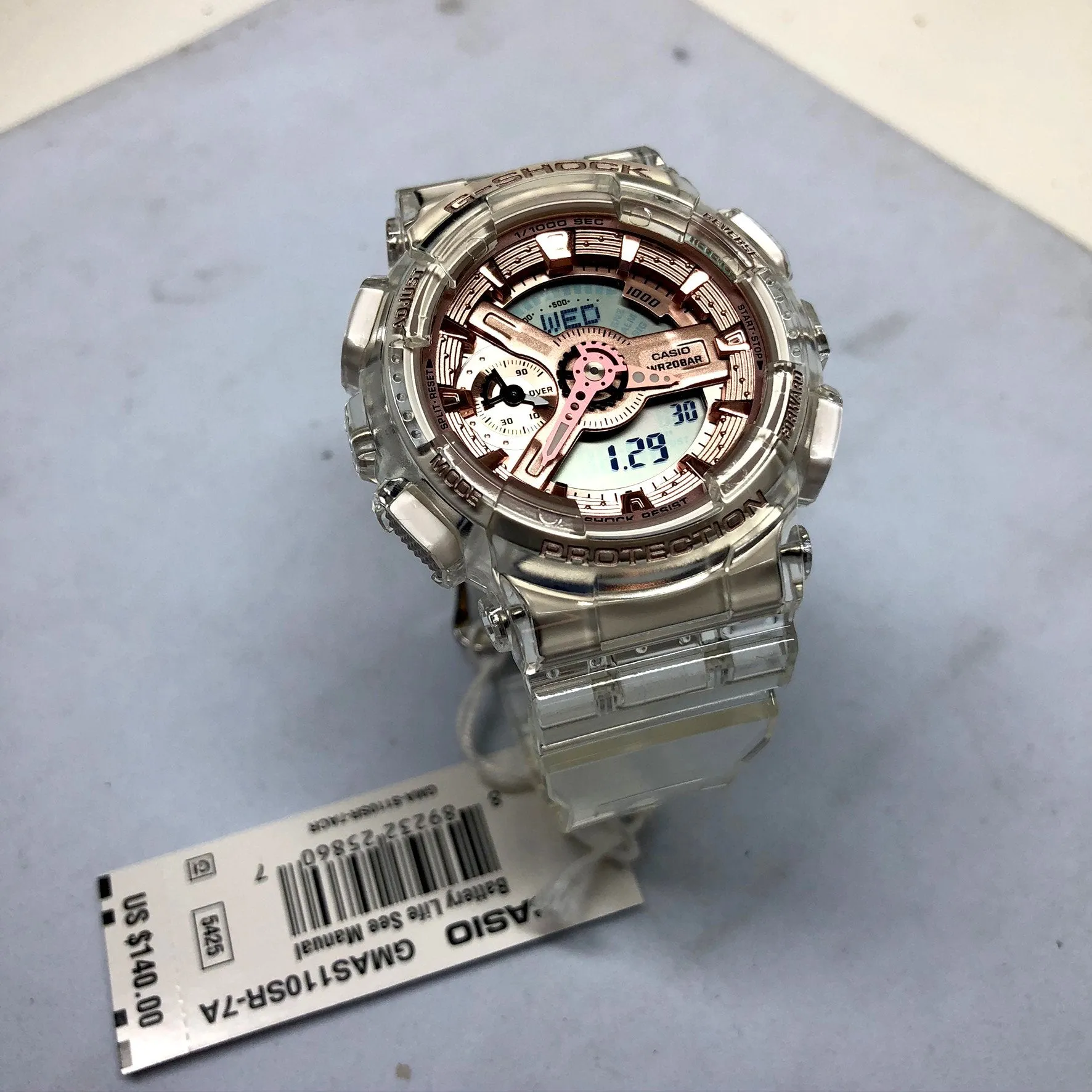 Casio G-Shock GMAS110SR-7A Transparent X Rose Gold Metallic Clear Womens Watch