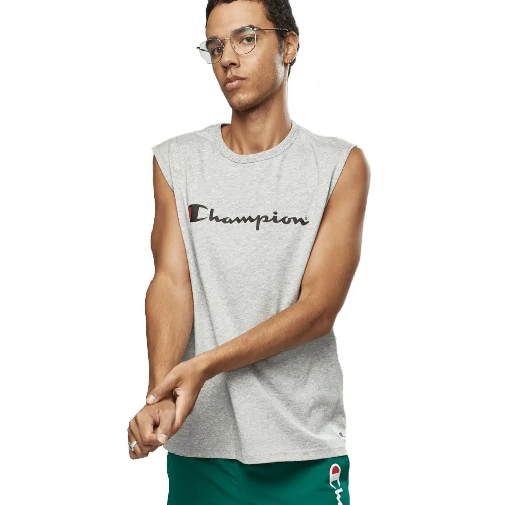 CHAMPION MEN'S SCRIPT MUSCLE GREY SINGLET TEE