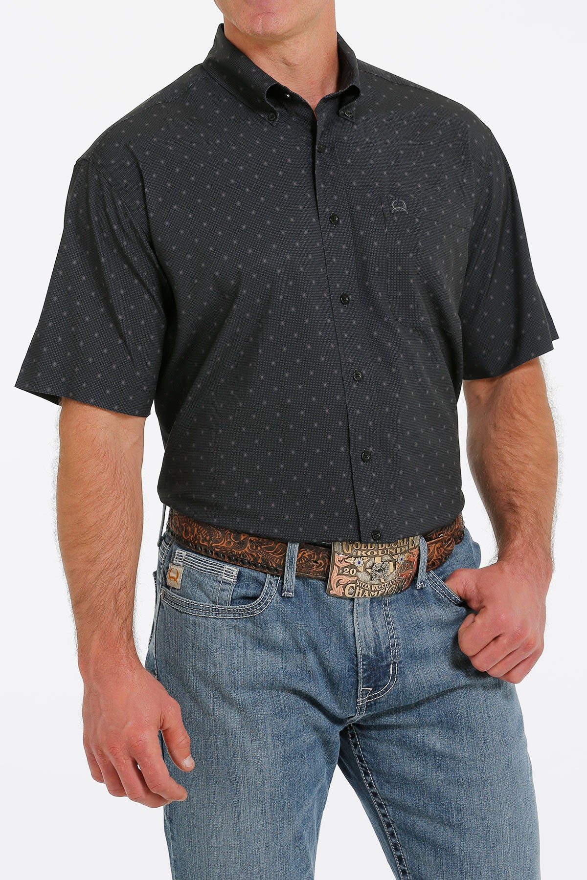 'Cinch' Men's ArenaFlex Geo Print Classic Fit Button Down - Black