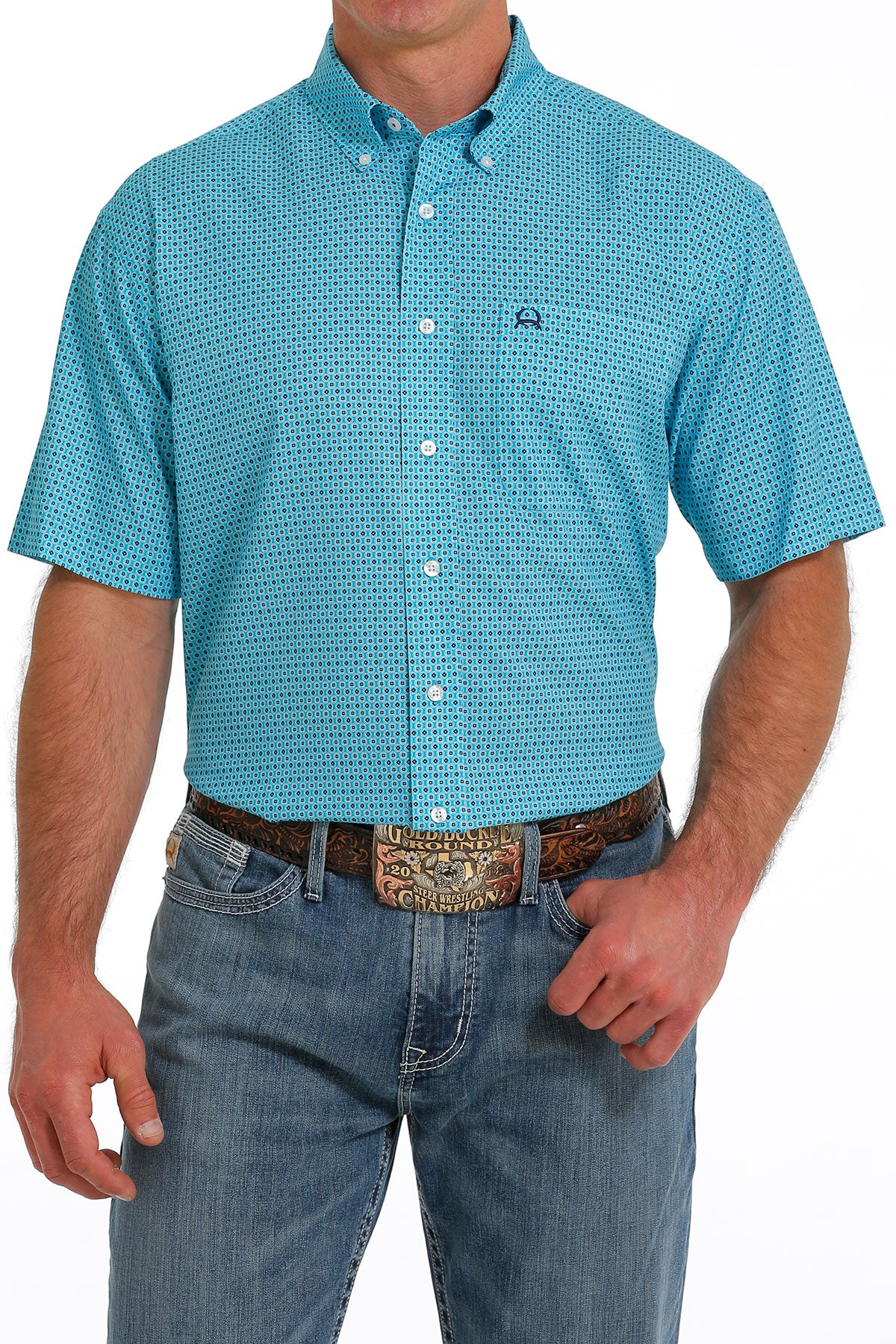 'Cinch' Men's ArenaFlex Geo Print Classic Fit Button Down - Blue