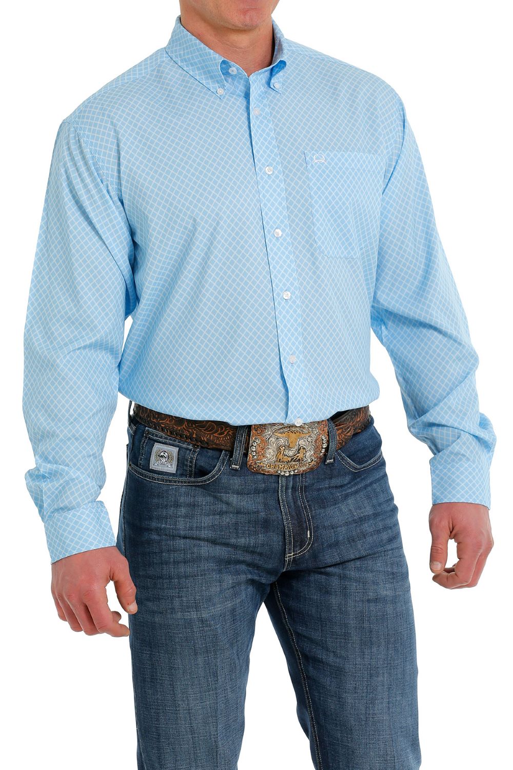 'Cinch' Men's ArenaFlex Print Classic Fit Button Down - Light Blue