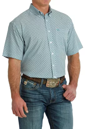 'Cinch' Men's Geo Print Arenaflex Button Down - White / Blue