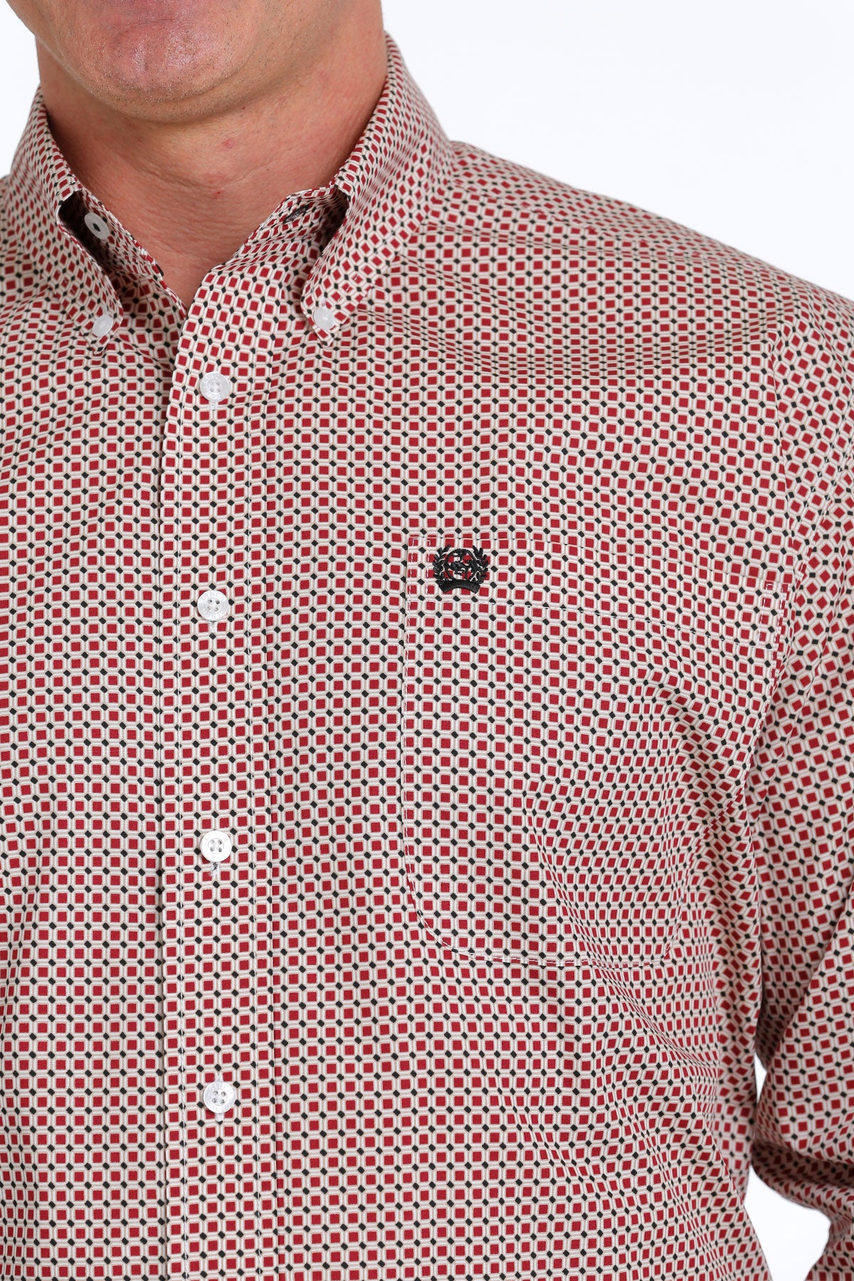 'Cinch' Men's Geo Print Classic Fit Button Down - Burgundy