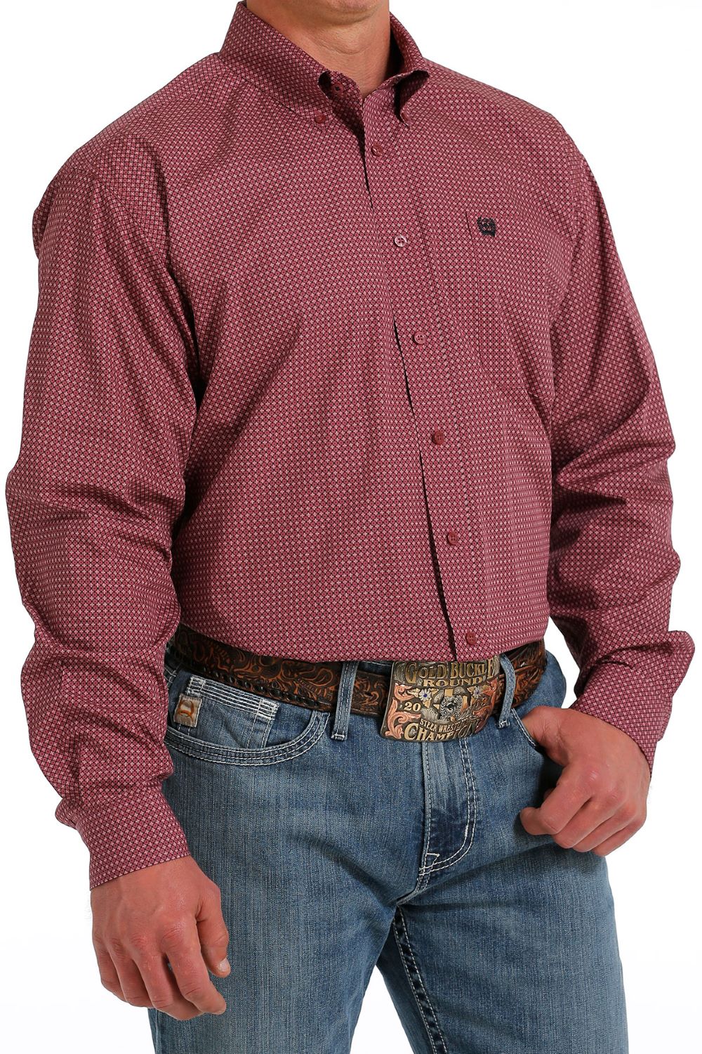 'Cinch' Men's Geo Print Classic Fit Button Down - Fuchsia / Black