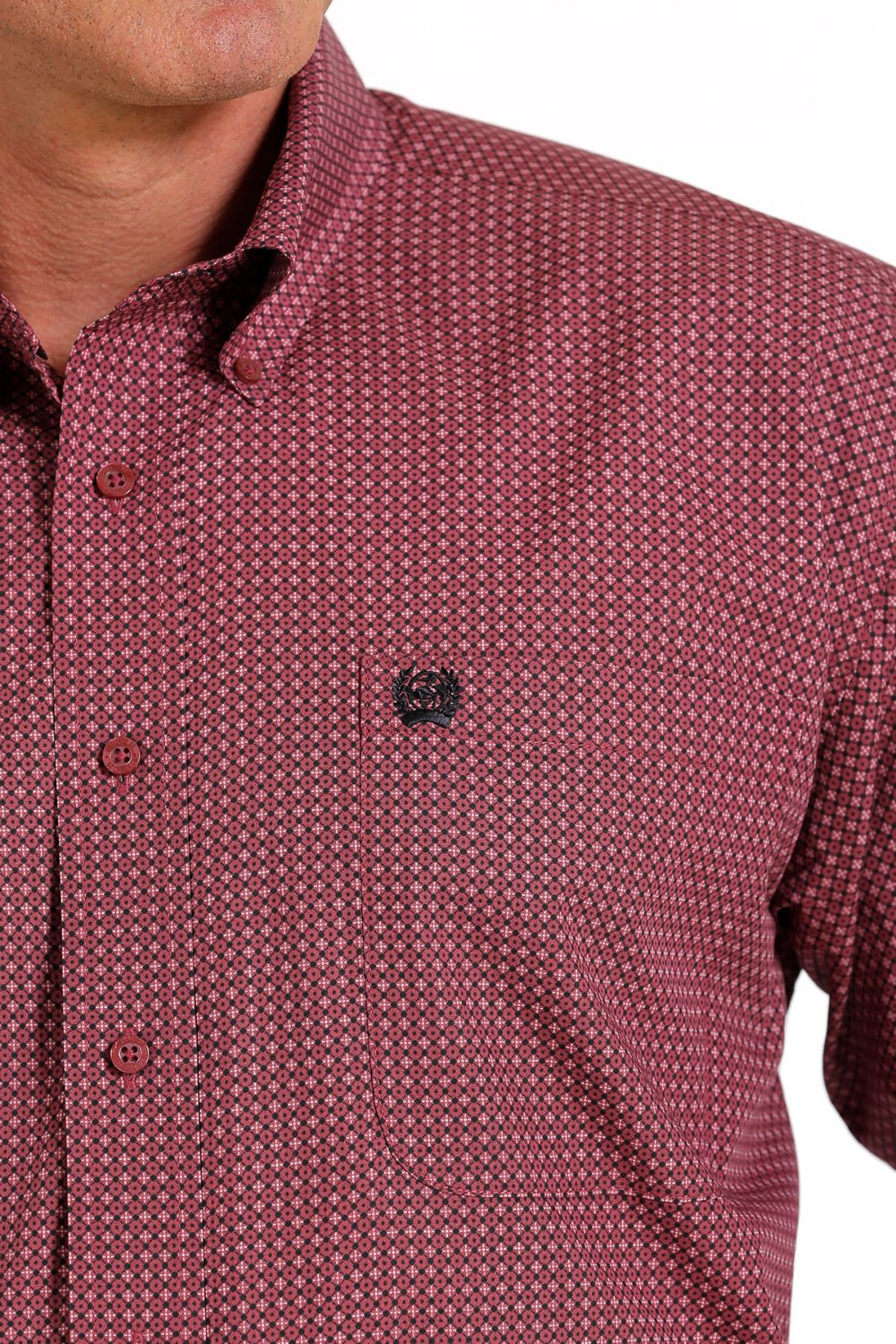 'Cinch' Men's Geo Print Classic Fit Button Down - Fuchsia / Black