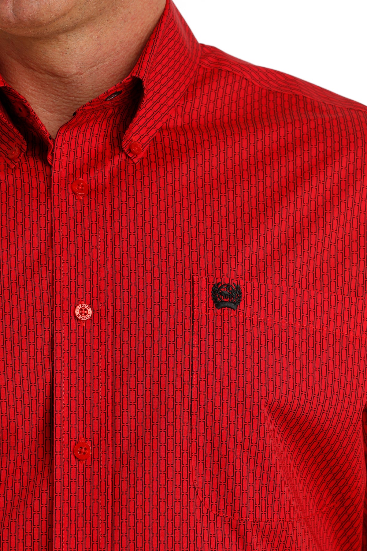 'Cinch' Men's Geo Print Classic Fit Button Down - Red