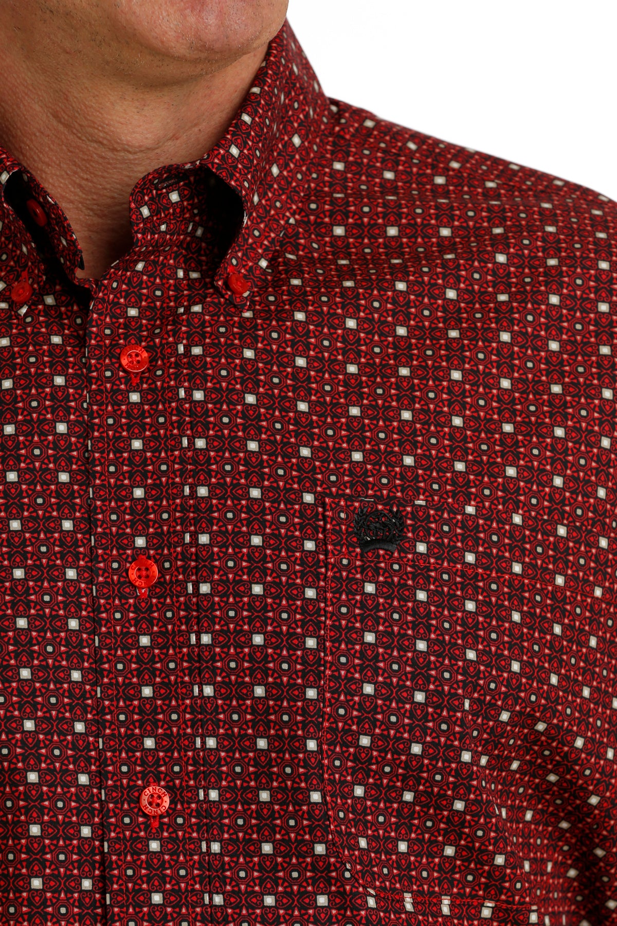 'Cinch' Men's Geo Print Classic Fit Button Down - Red