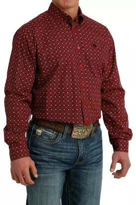 'Cinch' Men's Geo Print Classic Fit Button Down - Red