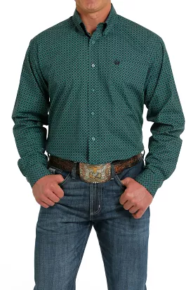 'Cinch' Men's Geo Print Classic Fit Button Down - Teal