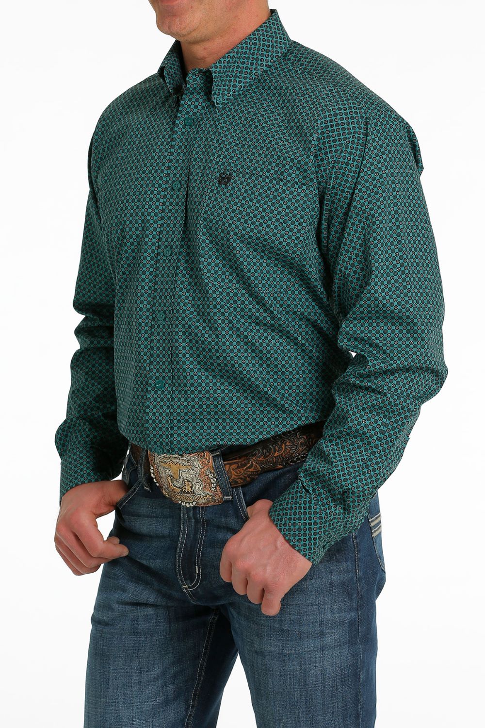 'Cinch' Men's Geo Print Classic Fit Button Down - Teal