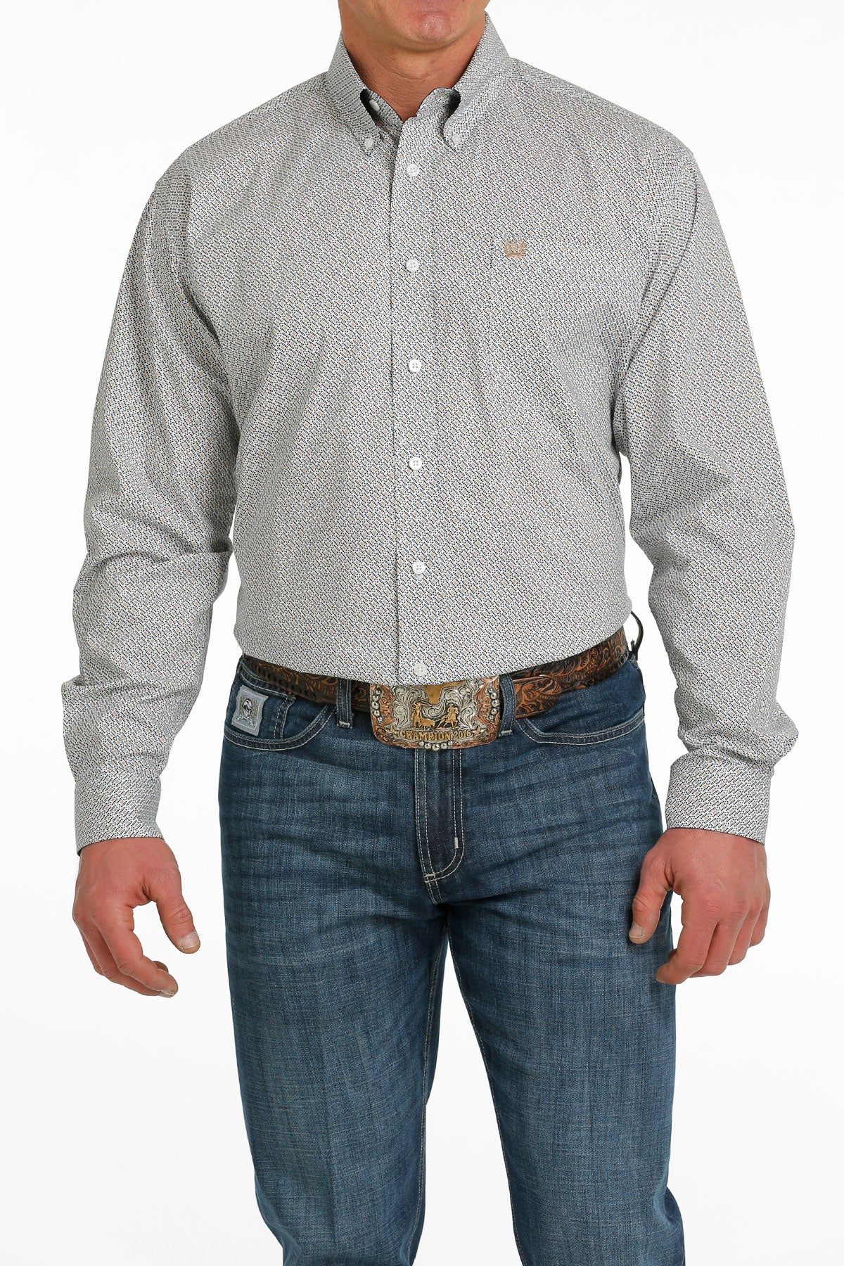 'Cinch' Men's Geo Print Classic Fit Button Down - White