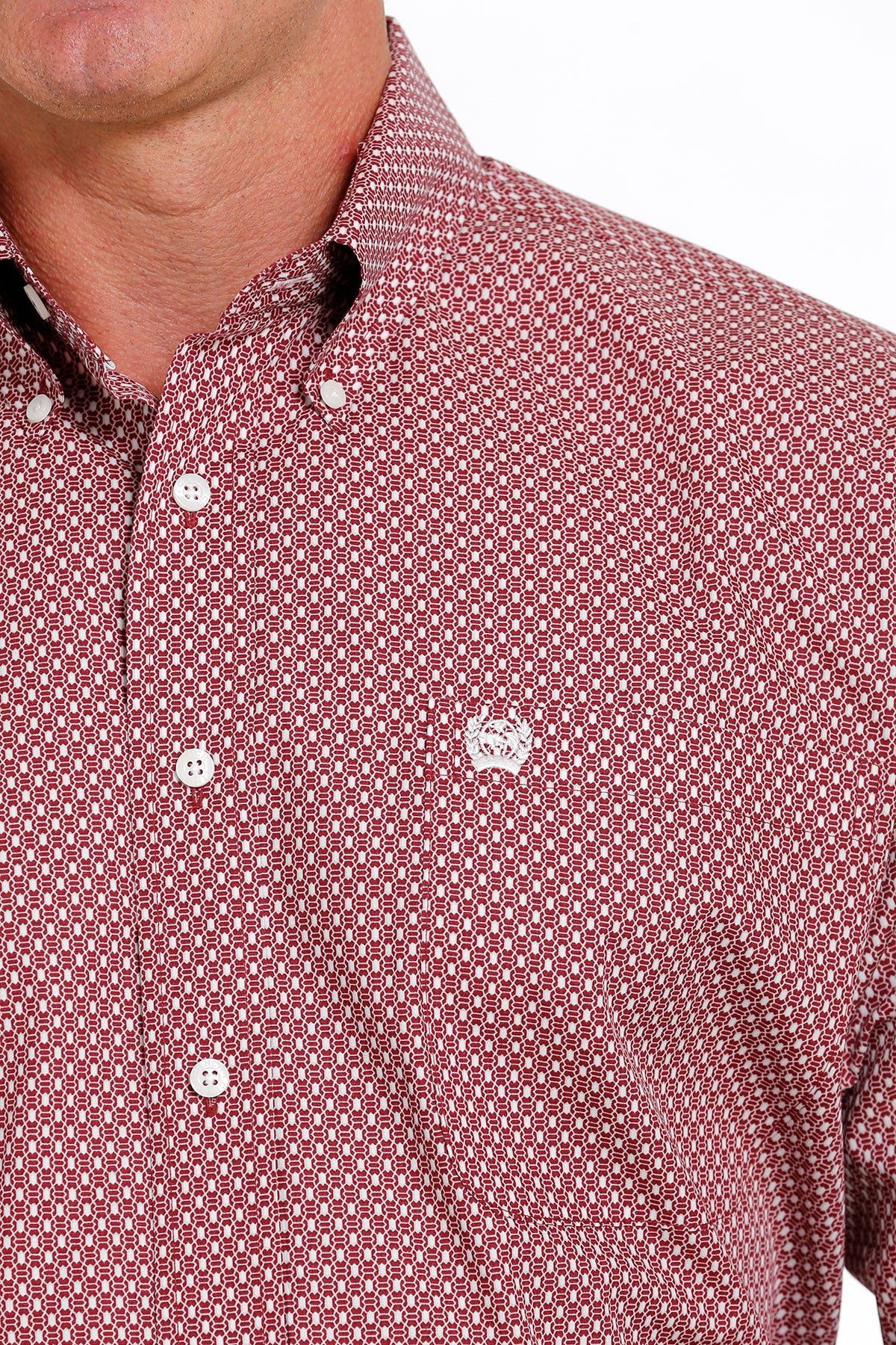 'Cinch' Men's Geo Print Western Button Down - Red