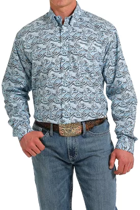 'Cinch' Men's Paisley Print Classic Fit Button Down - Light Blue