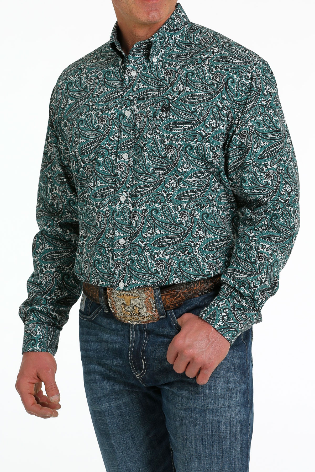 'Cinch' Men's Paisley Print Classic Fit Button Down - Teal