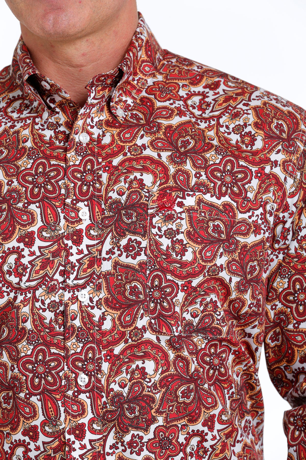 'Cinch' Men's Paisley Print Classic Fit Button Down - White