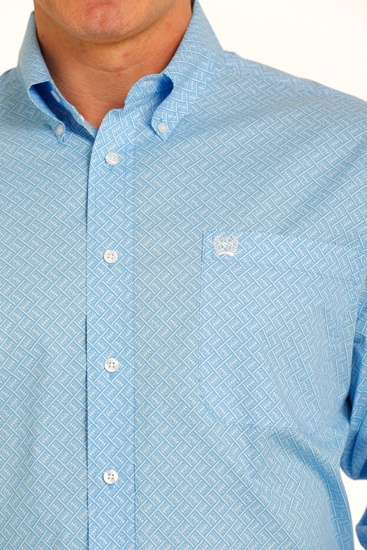 'Cinch' Men's Stretch Diamond Print Classic Fit Button Down - Blue / White