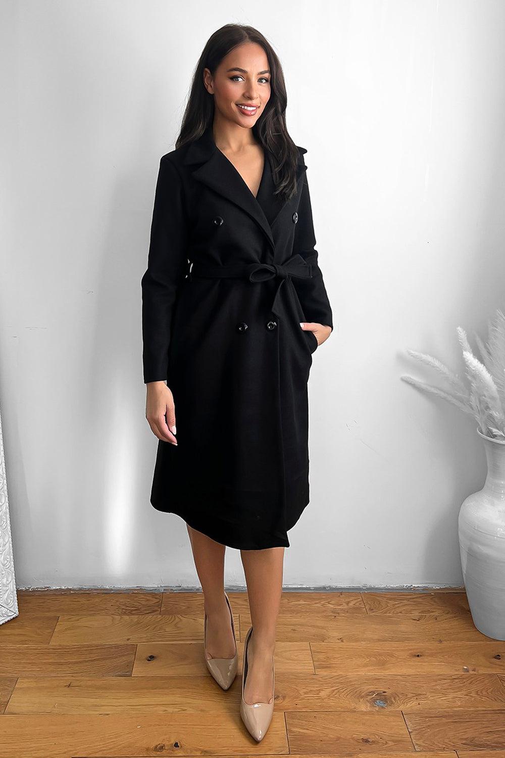 Classic Double Breasted Self Tie Midi Coat